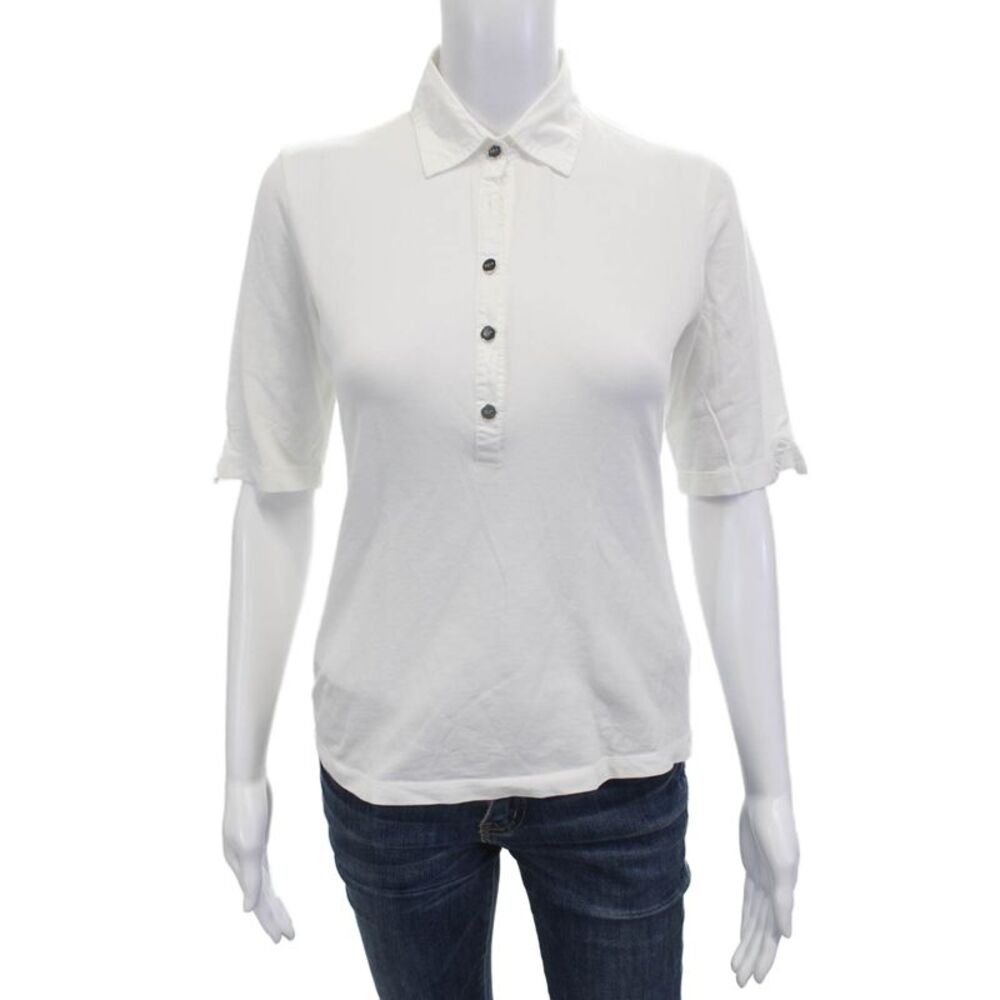 Marie Valois Women Basic Collared Button Up Polo Short Sleeve White Size S